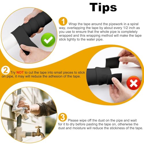 DEMEDO Pipe Insulation Tape, Pipe Wrap Insulation Foam Tape Self Adhesive, Outdoor Water Pipe Insulation Roll for HVAC, AC Line Insulation, 6 inch x 16.5 FT Heat Tape for Water Pipe, Black - Image 2
