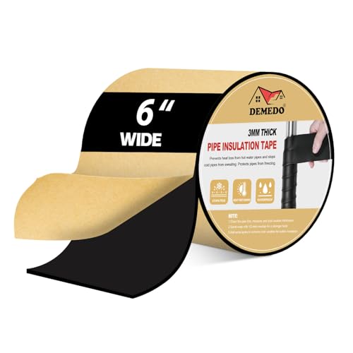 DEMEDO Pipe Insulation Tape, Pipe Wrap Insulation Foam Tape Self Adhesive, Outdoor Water Pipe Insulation Roll for HVAC, AC Line Insulation, 6 inch x 16.5 FT Heat Tape for Water Pipe, Black - Image 1
