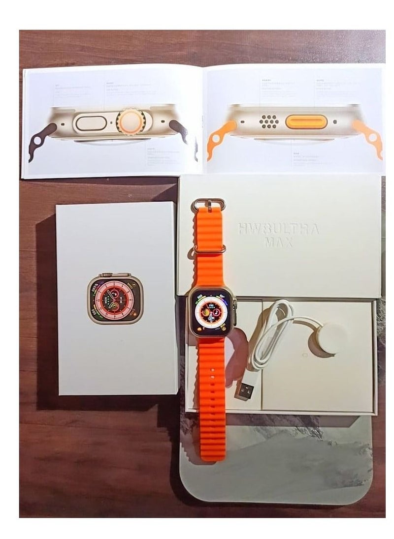 HW - HW 8 ULTRA MAX Smart Watch Series 8 With Full Screen Works With the Android And IOS System Quick Response Wireless Charging And Supports GPS, Size 49 mm - Orange - Image 1