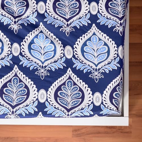 Divine Casa 144 TC Floral Blue 100% Elastic Fitted Printed King Size Double Bed Bedsheet with 2 Pillow Cover for Bedroom - 78 x 72 inches - Image 5