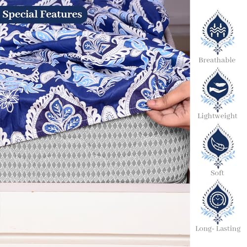 Divine Casa 144 TC Floral Blue 100% Elastic Fitted Printed King Size Double Bed Bedsheet with 2 Pillow Cover for Bedroom - 78 x 72 inches - Image 2