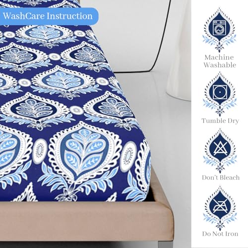 Divine Casa 144 TC Floral Blue 100% Elastic Fitted Printed King Size Double Bed Bedsheet with 2 Pillow Cover for Bedroom - 78 x 72 inches - Image 3