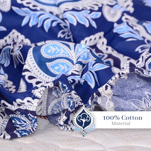 Divine Casa 144 TC Floral Blue 100% Elastic Fitted Printed King Size Double Bed Bedsheet with 2 Pillow Cover for Bedroom - 78 x 72 inches - Image 4