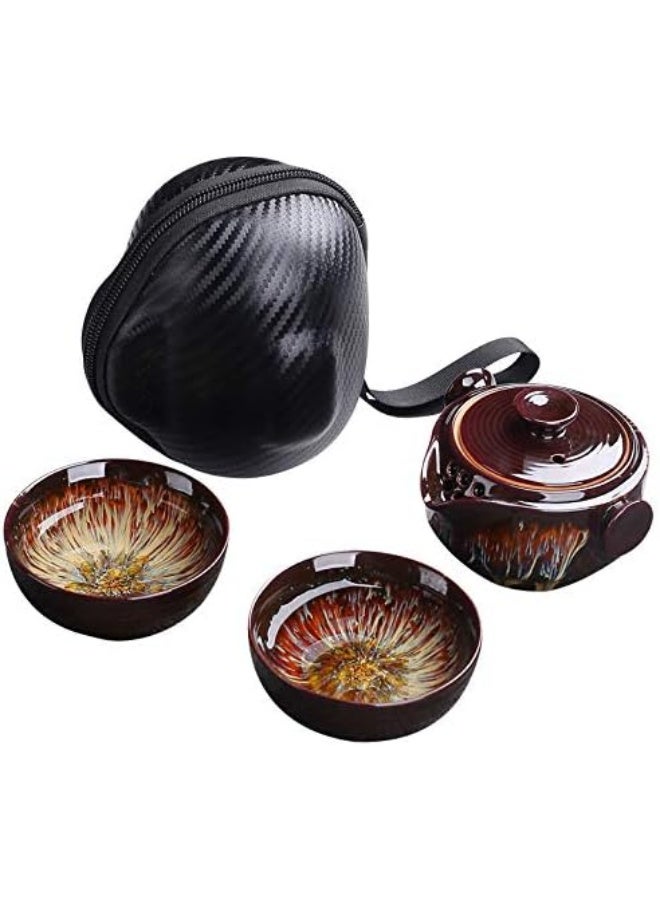 Portable Kung Fu Tea Set, Jianzhan Tea Cup Set, Including 1 Storage Bag, 1 Teapot, 2 Cups - Image 1