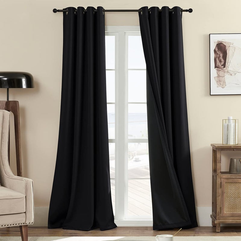 Rutterllow 100% Blackout 340 GSM Curtains   84 inches 2 panel sets  Heat and Full light Blocking Drapes with Grommets for Bedroom  Thermal Insulated Window Treatment Drapes for Living Room (Black 52x84inch) - Image 1
