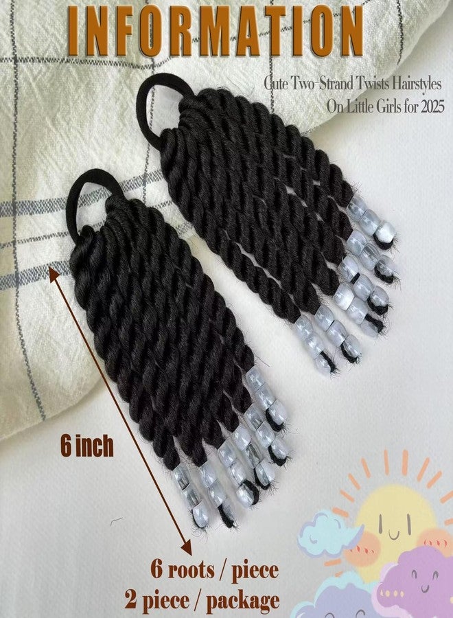 YOROSTAR Kids Ponytail Extension With Beads 6inch 2 Pieces Two-Strand Twists Hairstyles for Kiddies Protective Braided Hairstyles for Black Girls(White) - Image 3