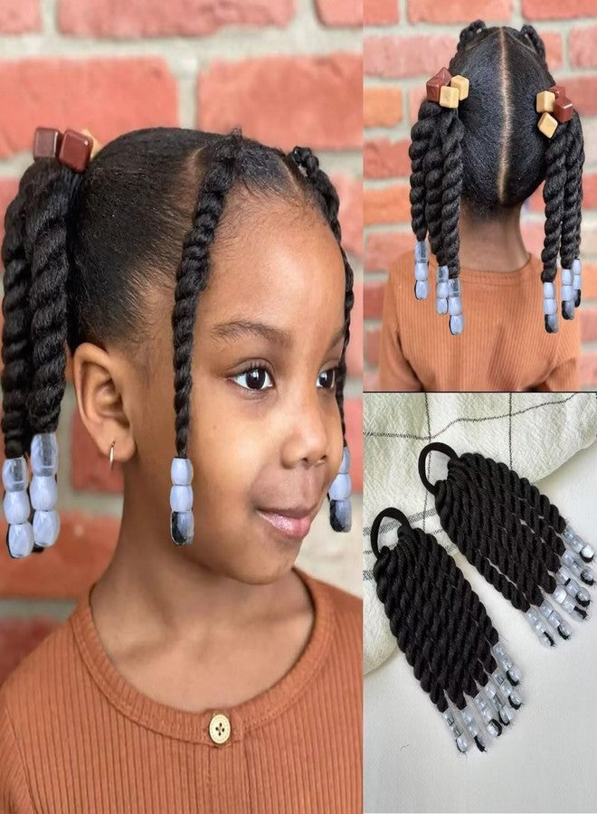 YOROSTAR Kids Ponytail Extension With Beads 6inch 2 Pieces Two-Strand Twists Hairstyles for Kiddies Protective Braided Hairstyles for Black Girls(White) - Image 1