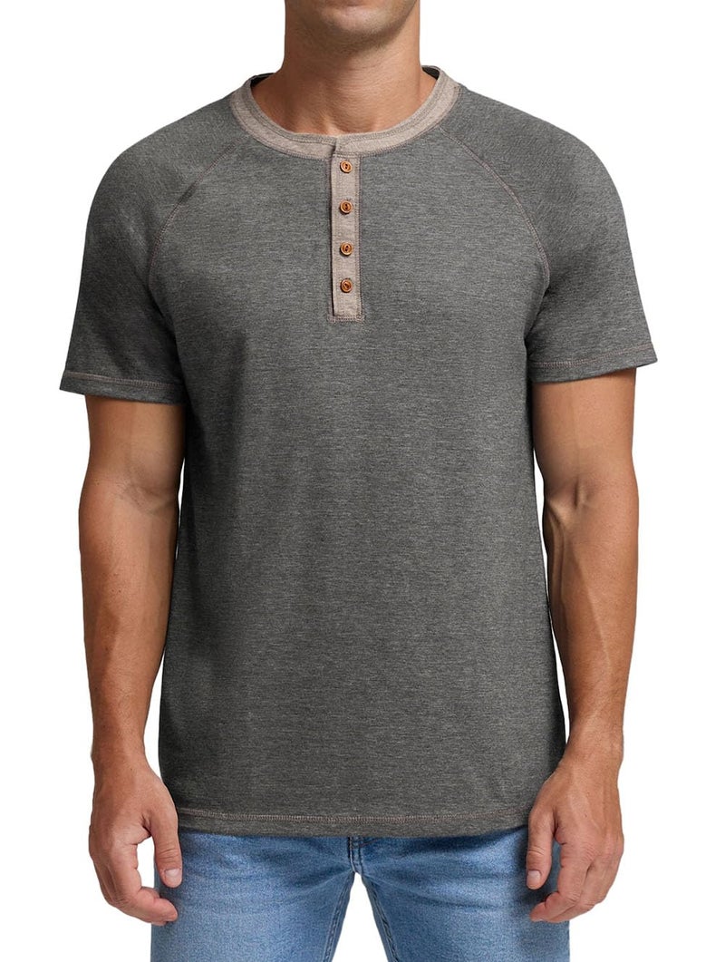 Sailwind Mens Henley Short Sleeve T-Shirt Cotton Casual Shirt Dark Gray - Image 4