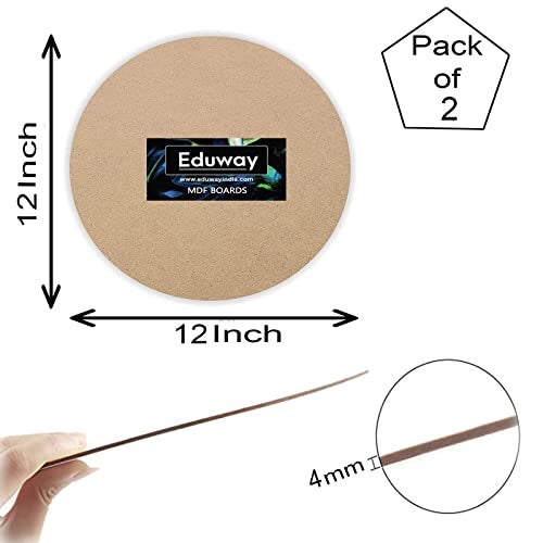 Eduway® 12 Inch Round MDF Board for Mandala, Lippan, Resin Art & Craft, 4mm Thick,Pof 2 Premium Cardboard Material for Artists, Art & Craft - Hard Cutout in Small and Large Sizes (30x30 cms) - Image 2