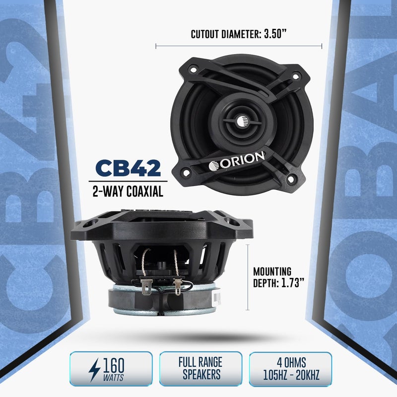 ORION Cobalt Series CB42 4â€ 2-Way Coaxial Car Speakers, 160W, 4 Ohms, Full Range, Enhanced Bass, Polypropylene Cone & Butyl Rubber Surround, Easy Install (Pair) - Image 3