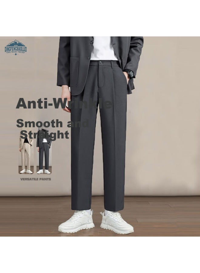 Dingfengbaoluo Men's Straight Wide Leg Casual Pants High-end Slim Fit C58 Deep Gray XL - Image 1