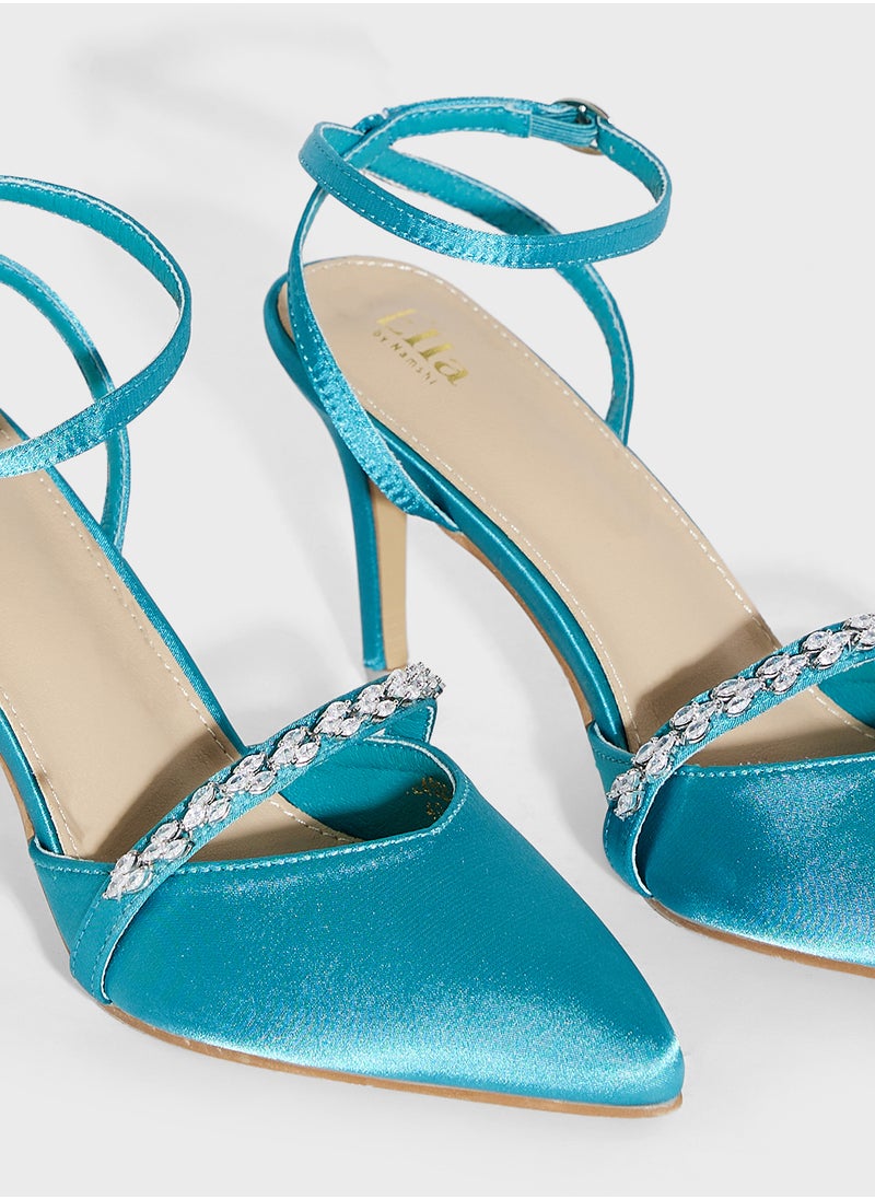 Ella Limited Edition Diamante Detail Backstrap Pump  - Image 4