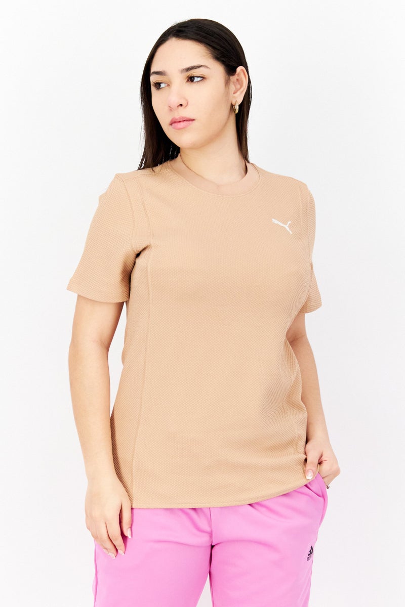 PUMA Women Slim Fit Short Sleeves Brand Logo T-Shirt, Tan  - Image 1