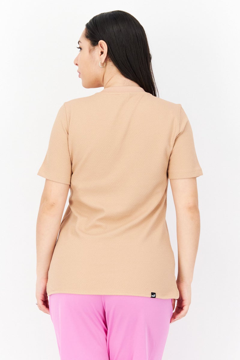 PUMA Women Slim Fit Short Sleeves Brand Logo T-Shirt, Tan  - Image 4