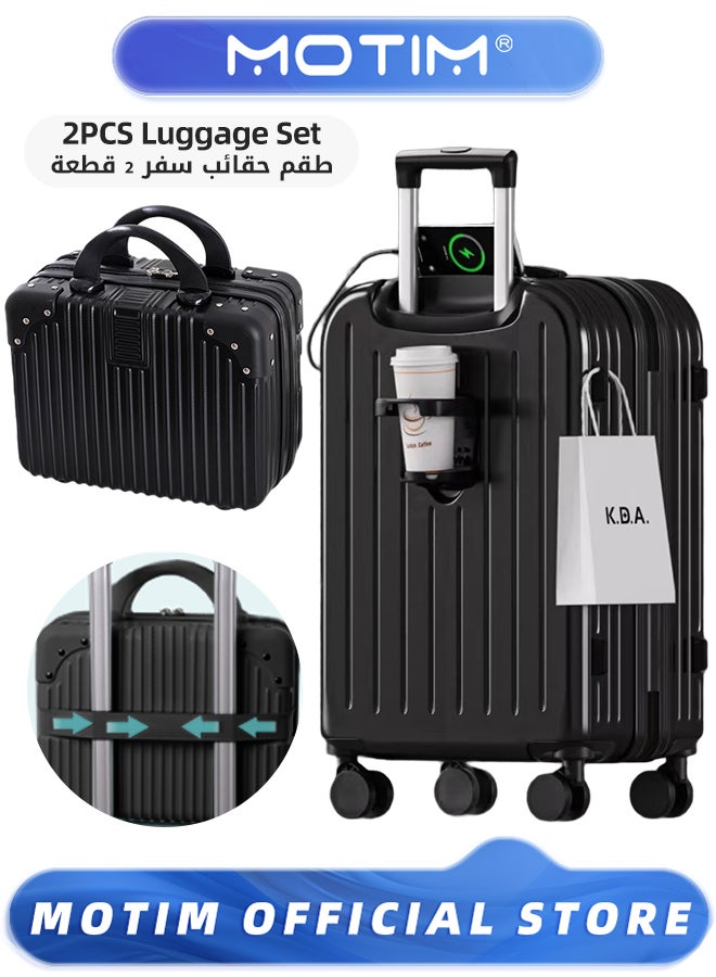 Motim 2pcs Boarding Carry-on Luggage Sets Travel Luggage Aluminum Framed Carry On Suitcase with Spinner Wheels USB Port & Cup Holder & Phone Holder Large Checked-in Luggage - Image 1
