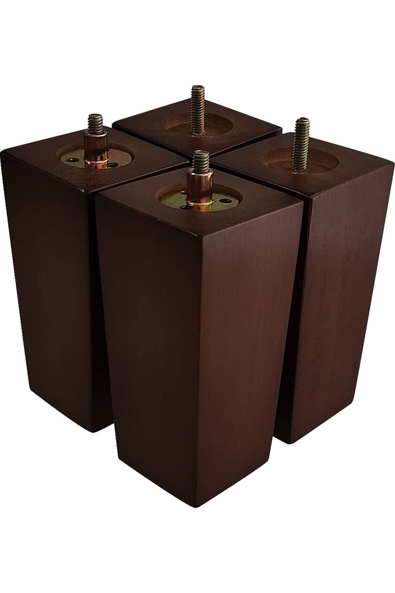 GOSCHE 6 Inch Wooden Sofa Legs Set Of 4 Brown Square Wood Furniture Feet Couch Legs Mid Century Modern Dresser Replacement Feet For Chair Cabinet Armchair Recliner Table Or Home Diy Projects Bun Feet - Image 1