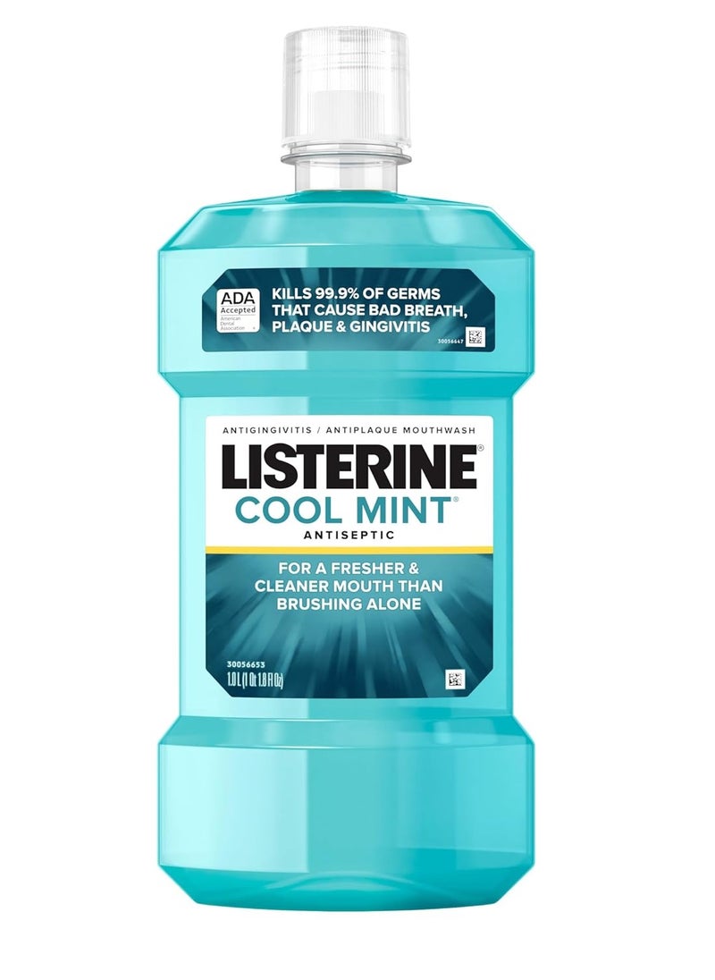 Listerine Listerine Cool Mint Antiseptic Mouthwash, Daily Oral Rinse Kills 99% of Germs That Cause Bad Breath, Plaque and Gingivitis for a Fresher, Cleaner Mouth, Cool Mint Flavor, 1.0 L  - Image 1