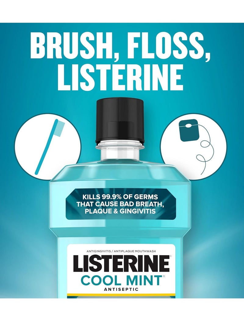 Listerine Listerine Cool Mint Antiseptic Mouthwash, Daily Oral Rinse Kills 99% of Germs That Cause Bad Breath, Plaque and Gingivitis for a Fresher, Cleaner Mouth, Cool Mint Flavor, 1.0 L  - Image 2