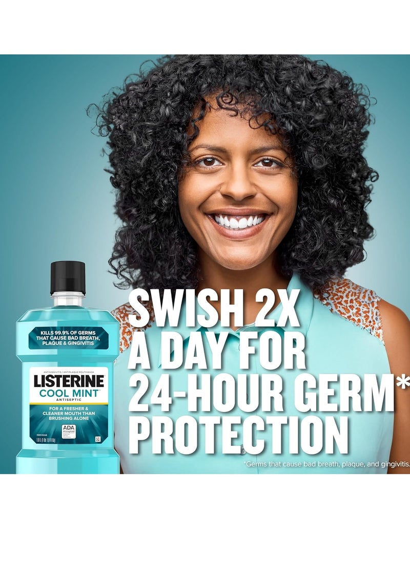 Listerine Listerine Cool Mint Antiseptic Mouthwash, Daily Oral Rinse Kills 99% of Germs That Cause Bad Breath, Plaque and Gingivitis for a Fresher, Cleaner Mouth, Cool Mint Flavor, 1.0 L  - Image 4