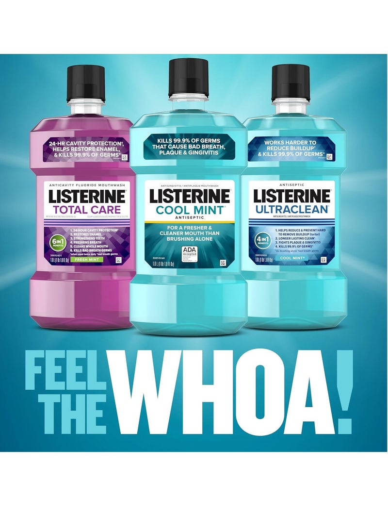 Listerine Listerine Cool Mint Antiseptic Mouthwash, Daily Oral Rinse Kills 99% of Germs That Cause Bad Breath, Plaque and Gingivitis for a Fresher, Cleaner Mouth, Cool Mint Flavor, 1.0 L  - Image 5