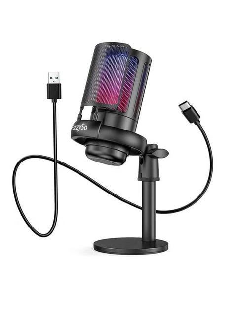 Gaming Microphone For PC Computer Gaming USB Mic For Mac PS4 PS5 Condenser Mic With Quick Mute RGB Control For Recording Streaming Podcasting Twitch Snapchat Podcasts Videos