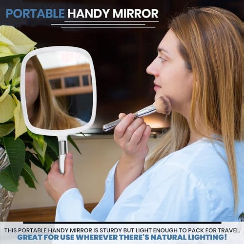 MIRRORVANA Large Hand Held Mirror with Comfy Handle for Women and Men - Personal Barber Haircut Mirror to See Back of Head - Espejo de Mano - 9" x 13" (White) - Image 5