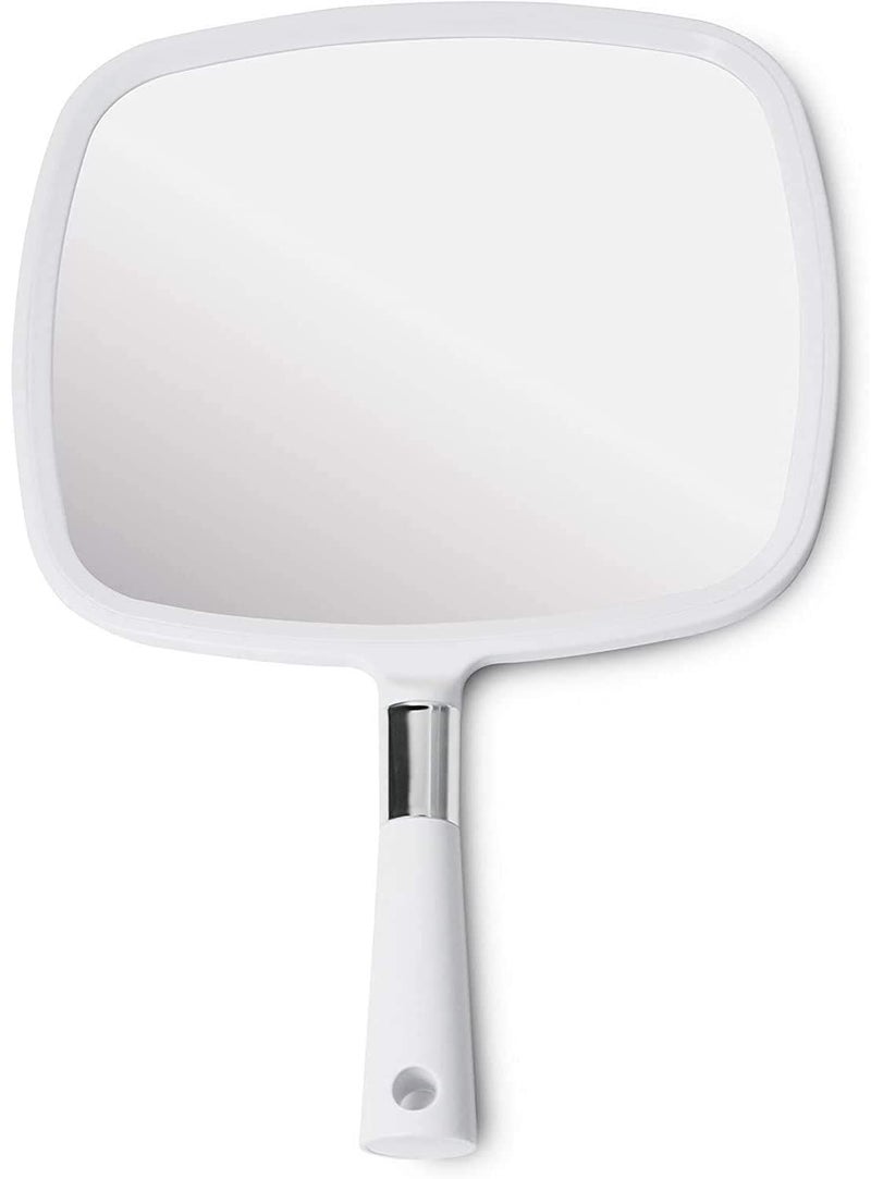 MIRRORVANA Large Hand Held Mirror with Comfy Handle for Women and Men - Personal Barber Haircut Mirror to See Back of Head - Espejo de Mano - 9" x 13" (White) - Image 1
