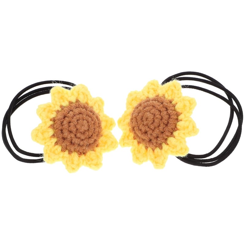 MAGICLULU 2pcs Sunflower Elastic Hair Ties Cotton Crochet Ponytail Holders Cute Hair Styling Accessories for Women - Image 1
