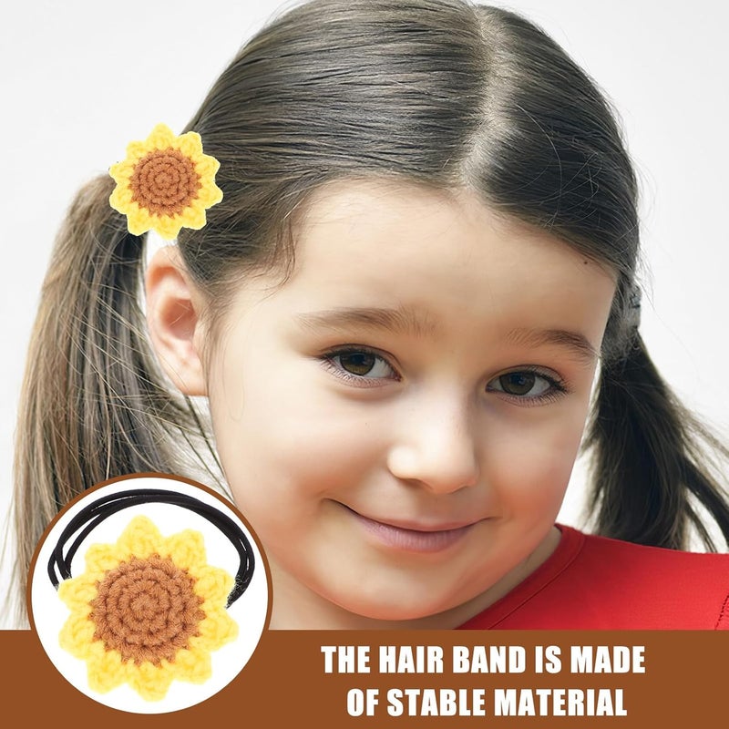 MAGICLULU 2pcs Sunflower Elastic Hair Ties Cotton Crochet Ponytail Holders Cute Hair Styling Accessories for Women - Image 3