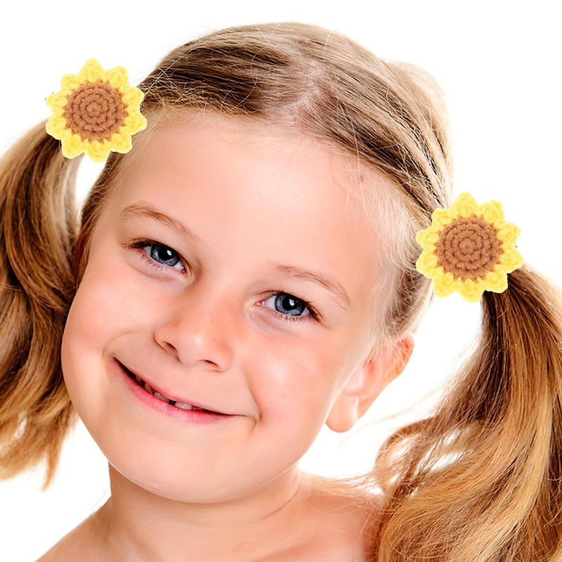 MAGICLULU 2pcs Sunflower Elastic Hair Ties Cotton Crochet Ponytail Holders Cute Hair Styling Accessories for Women - Image 5