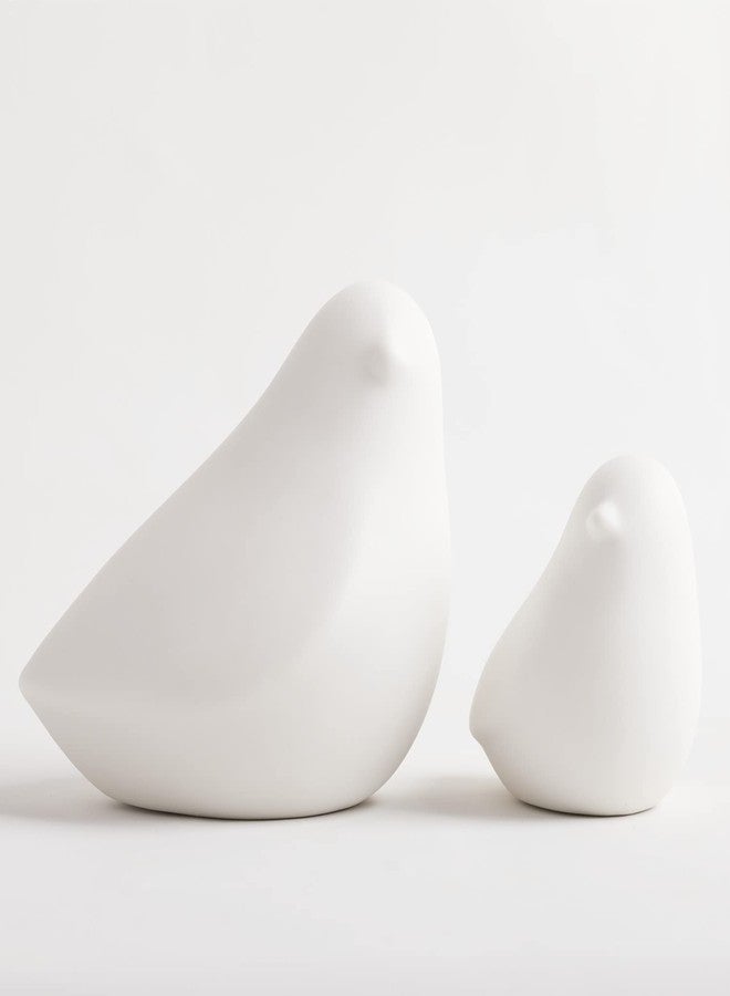 GOODSTART Ceramic Birds Figurines Small Birds Statues for Living Room, Bookshelf, TV Stand, A Set of 2 White Porcelain Pigeons for Christmas Decorations, Modern Home Decor for Shelves - Image 1