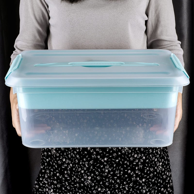 BTSKY Stack & Carry Box, Clear Plastic Storage Container Stackable Home Utility Box with Removable Tray Multi-Purpose Storage Bin for Organizing Stationery, Sewing, Art Craft Supplies(Blue) - Image 4
