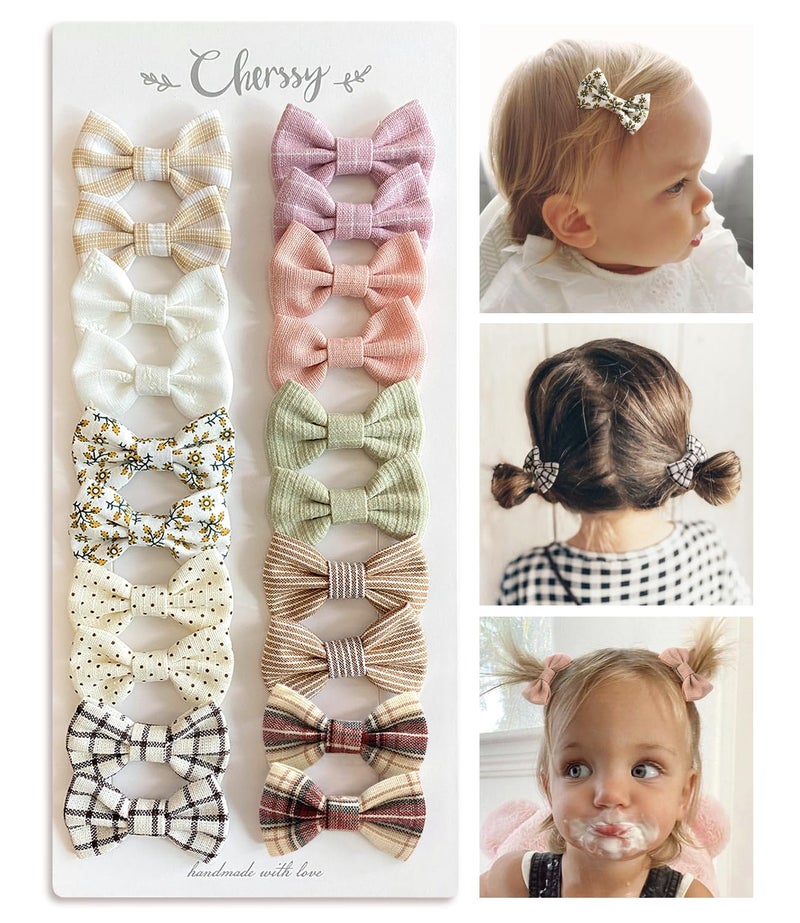 Cherssy Baby Girls Hair Bow Clips, 20pcs Boutique Cotton Fully Lined Hair Pins, Non Slip Baby Barrettes Accessories for Infants Toddlers Fine Hair by Cherssy - Image 1