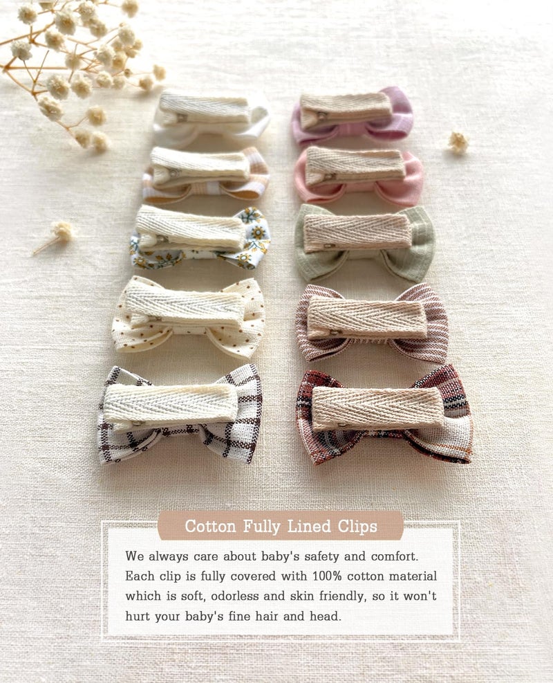 Cherssy Baby Girls Hair Bow Clips, 20pcs Boutique Cotton Fully Lined Hair Pins, Non Slip Baby Barrettes Accessories for Infants Toddlers Fine Hair by Cherssy - Image 4