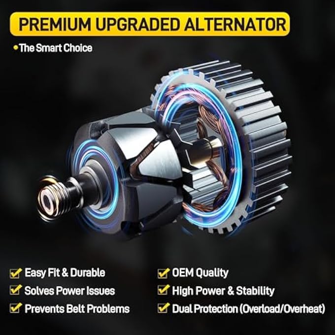 YEHERIT 120A High Output Alternator Compatible with Nissan Rogue/Xtrail 2014 2015 2016 2017 2018 L4 2.5L, Replace# 23100-4BA0A, 23100-4BA0B, TG12C152, 849149, 6-Groove CW Internal Fan & Regulator - Image 5