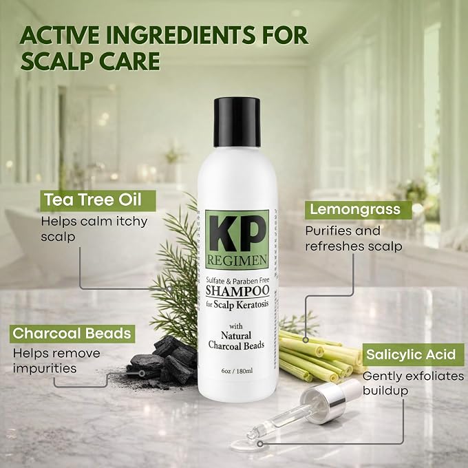 Ovante KP Regimen Keratosis Pilaris Shampoo With Charcoal Beads and Tea Tree Oil For Soothing and Healing Itchy, Keratosis Prone Scalp 6.0 OZ - Image 2