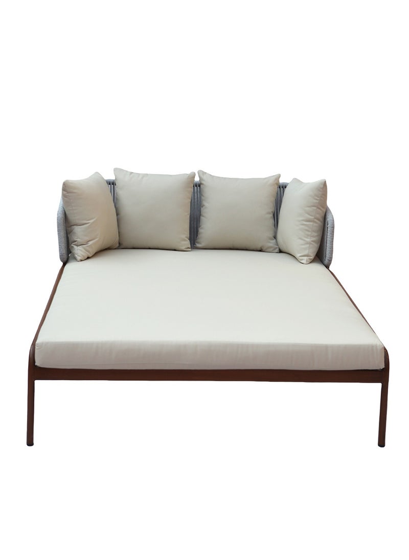 Swin Furniture - Swin Double Sunbed with Aluminum Frame in Wood Finish & Off-White Cushions - Image 1