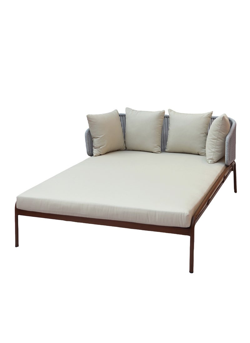 Swin Furniture - Swin Double Sunbed with Aluminum Frame in Wood Finish & Off-White Cushions - Image 1