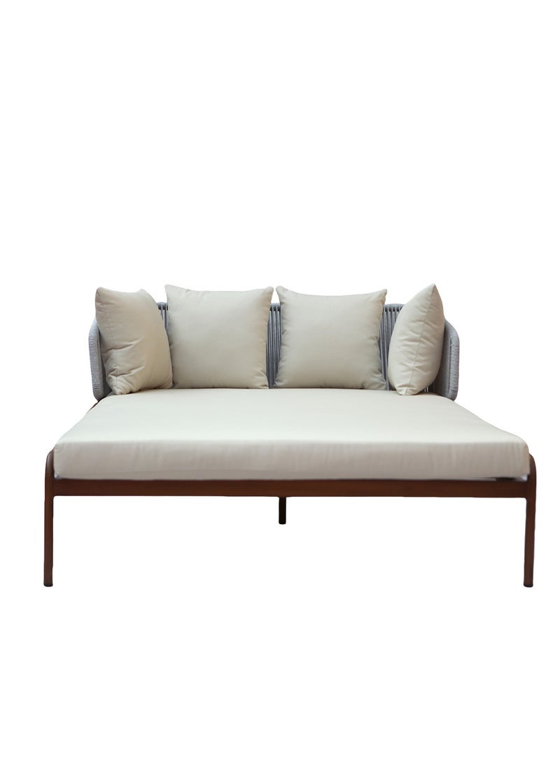 Swin Furniture - Swin Double Sunbed with Aluminum Frame in Wood Finish & Off-White Cushions - Image 1