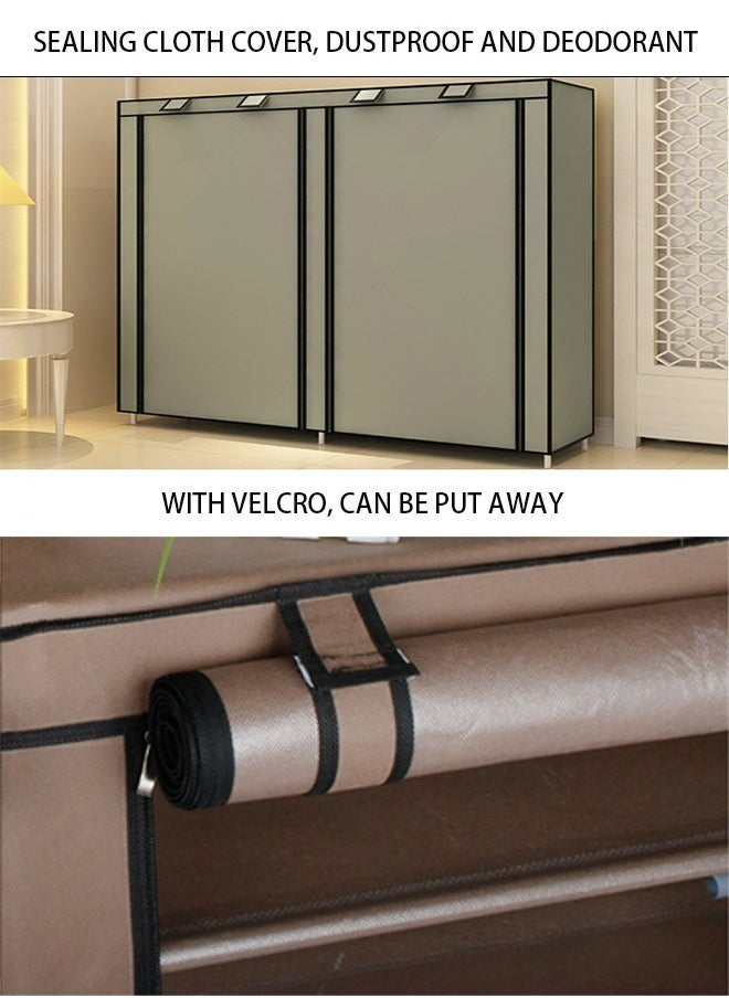RollsTimi  Double Row 12-Layer Non-woven Shoe Rack Storage Rack,Simple Installation,Waterproof and Dustproof,Brown  - Image 4