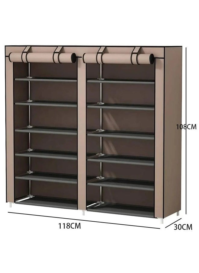 RollsTimi  Double Row 12-Layer Non-woven Shoe Rack Storage Rack,Simple Installation,Waterproof and Dustproof,Brown  - Image 5