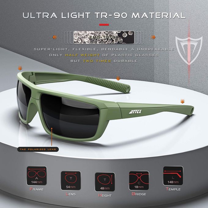 ATTCL Polarized Wrap Sunglasses For Men Cycling Driving Fishing Sports Glasses Ultralight 5001 Green+Frame - Image 3