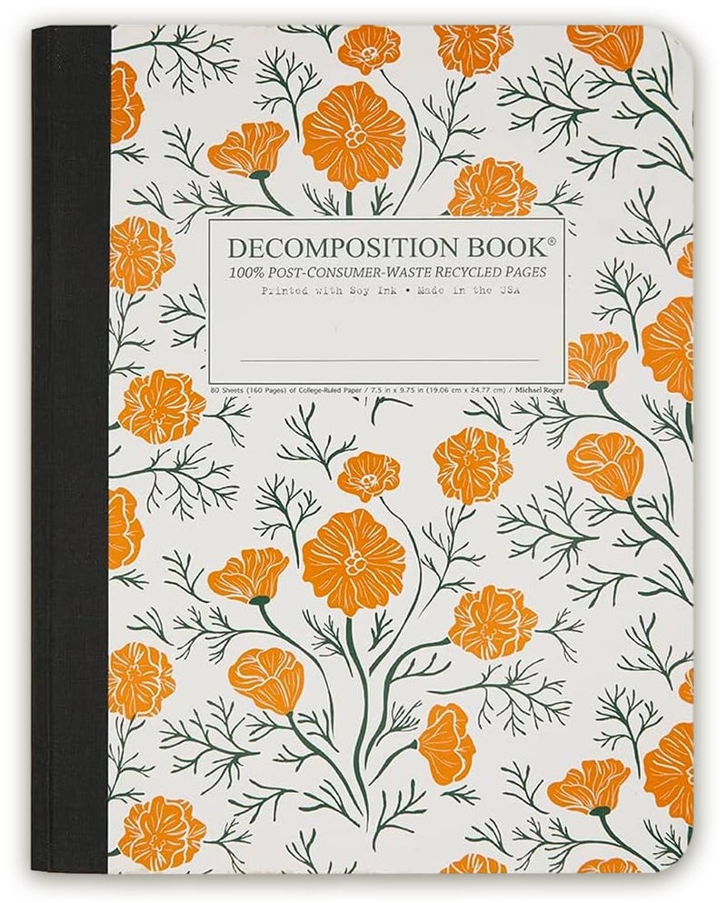 Decomposition California Poppies College Ruled Composition Notebook - 9.75 x 7.5 Journal with 160 Lined Pages - Cute Notebooks for School Supplies, Home & Office - 100% Recycled Paper - Made in USA - Image 1