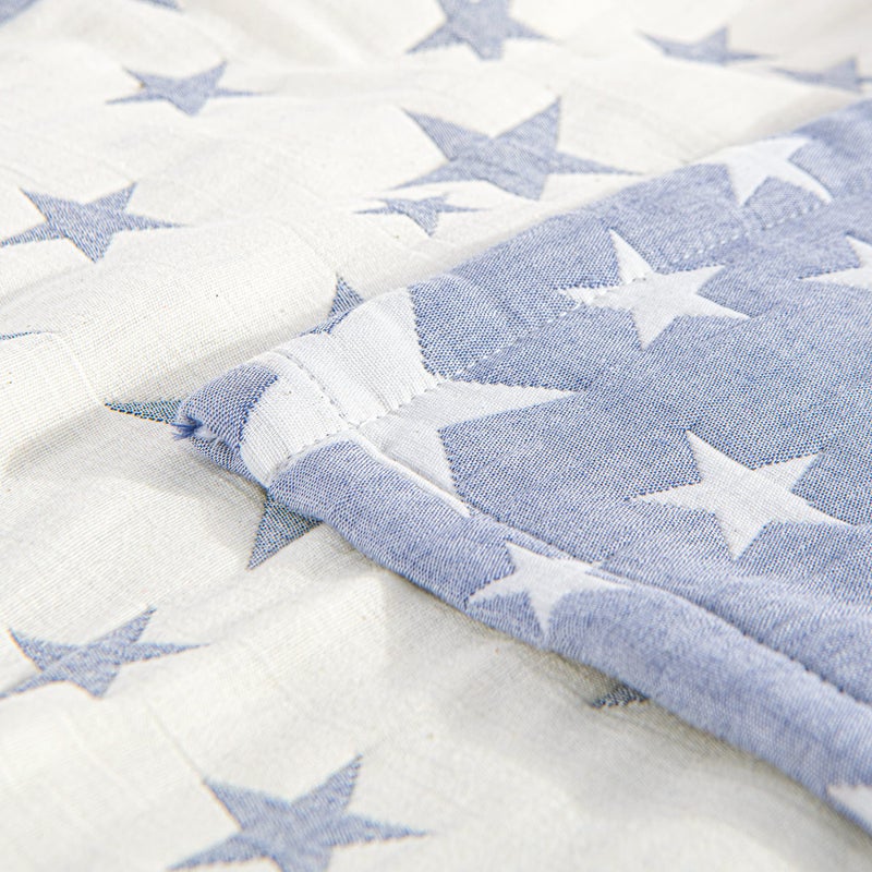 NTBAY 3 Layers Cotton Muslin 106x92 King Bed Blanket, Super Soft Breathable Thermal Yarn Dyed Quilt for Adults, Perfect Lightweight Blanket for Couch Sofa Bed All Seasons, Blue Stars - Image 3