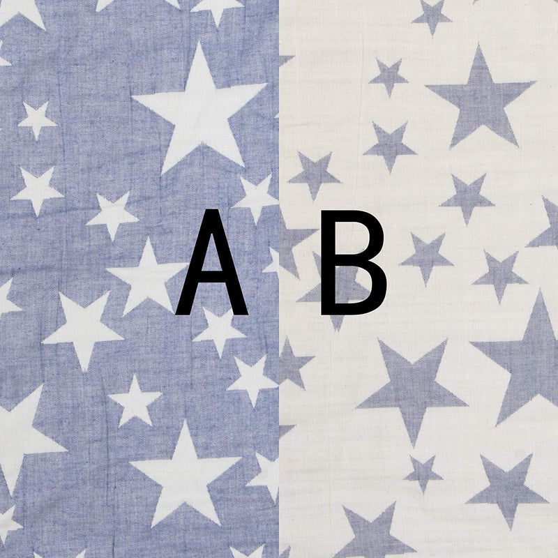NTBAY 3 Layers Cotton Muslin 106x92 King Bed Blanket, Super Soft Breathable Thermal Yarn Dyed Quilt for Adults, Perfect Lightweight Blanket for Couch Sofa Bed All Seasons, Blue Stars - Image 2