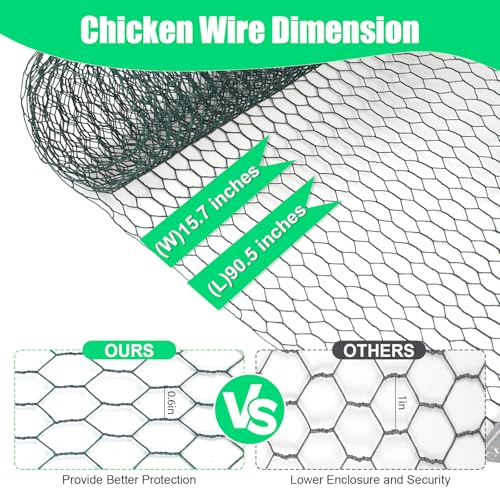 HANWRAPS Chicken Wire 157 x 905 Inches Green Hexagonal Mesh Galvanized Metal Poultry Wire Netting for Crafts Poultry Garden - Image 3