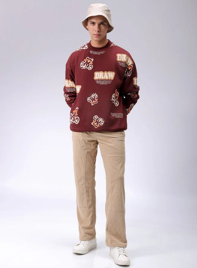 The Indian Garage Co Men Relaxed Fit Abstract Crew Neck Overhead Sweatshirt