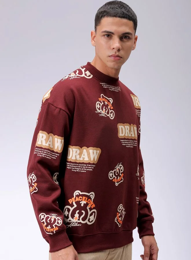 The Indian Garage Co Men Relaxed Fit Abstract Crew Neck Overhead Sweatshirt