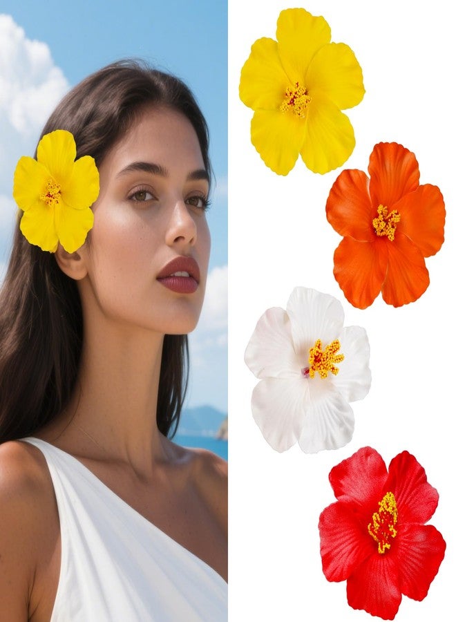 yeabwps 4 Pcs Hawaiian Flower Hair Clips for Women Plumeria Hibiscus Hair Clip Artificial Flower Clips 3.5 Inch Floral Hair Barrettes for Summer Vacation Beach Party Girls Holiday Gifts - Image 1