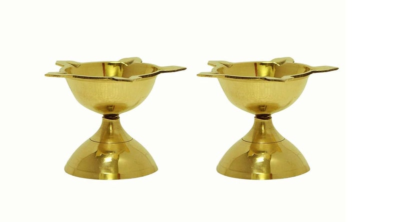Denique Brass Panch Mukhi Star Deep Deepam Aarti Diya Deepam Panch Batti Diya Height 25 Inch Golden Colour 2 - Image 1